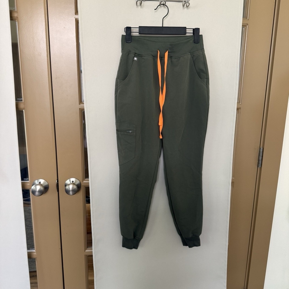 Figs Olive Green Track Joggers with Orange Drawstring